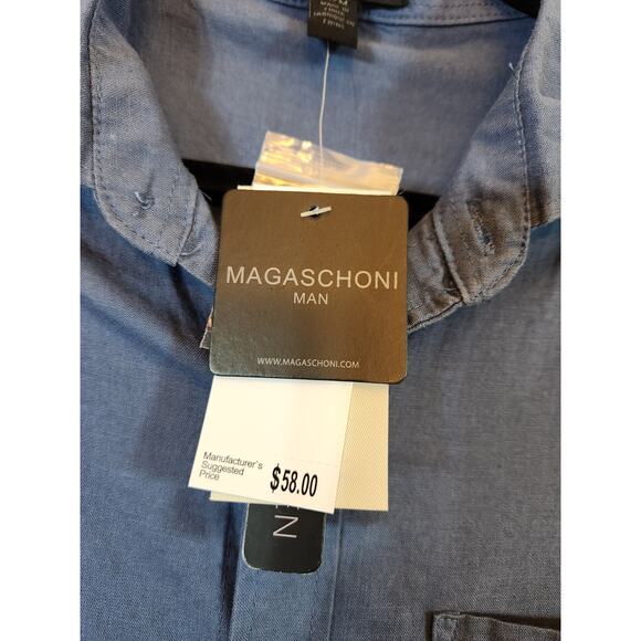 NWT Magaschoni Mens Casual Button Down Shirt Short Sleeve Collared Blue Size M‎ - Picture 4 of 7